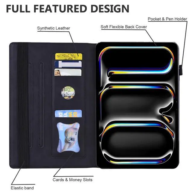 Alt view image 5 of 5 - Dteck Case for iPad Air 13 2024/iPad Pro 12.9" Generation 6th/5th/4th/3rd,PU Leather Folio Stand Case Auto Sleep Wake Elastic Band Pocket Smart Business Classic Shockproof Protective Wallet Case,Black