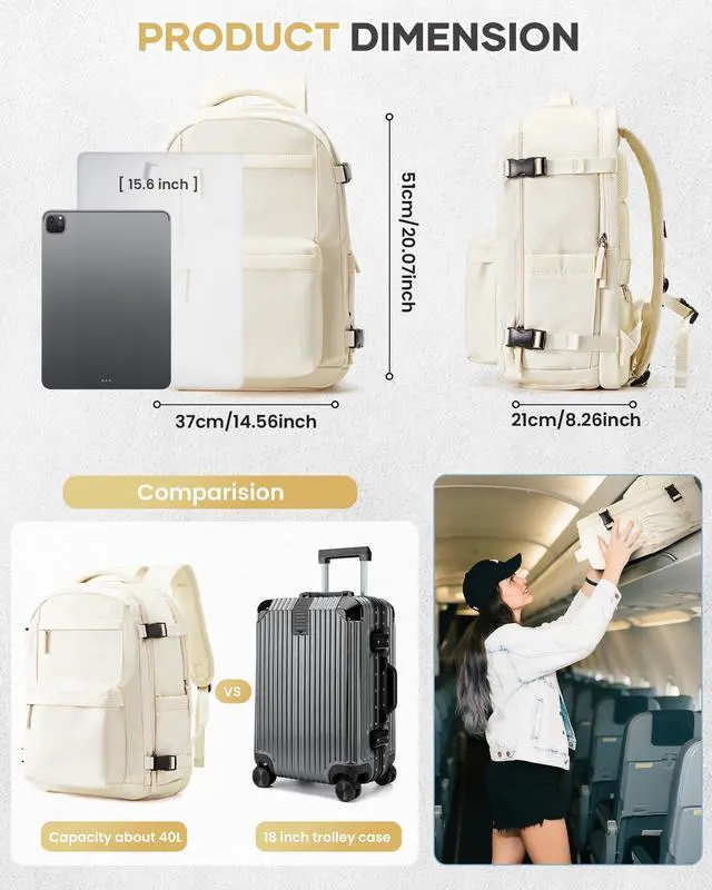 Alt view image 4 of 5 - Vacuum Travel Backpack with Air Pump 18x14x8 inches Laptop Personal Item Carry on Flight Approved Compression Vacuum seal Travel Essentials Backpack Space Saver Bags Storage Men mochila de viaje Beige