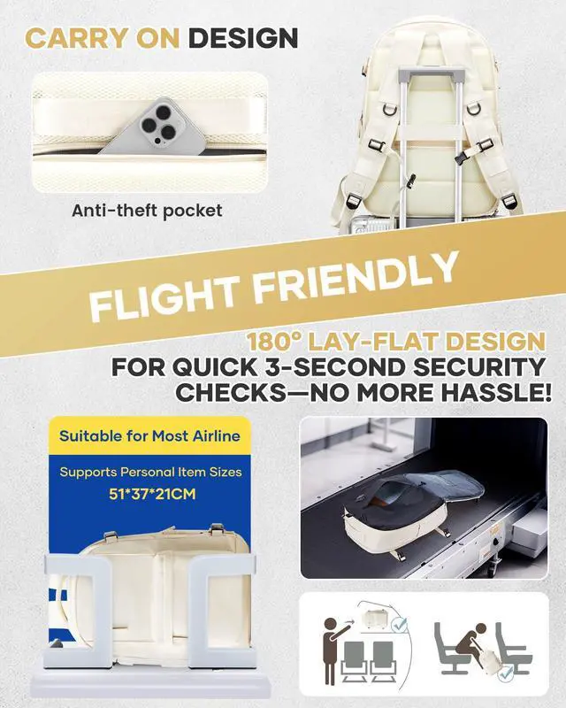 Alt view image 5 of 5 - Vacuum Travel Backpack with Air Pump 18x14x8 inches Laptop Personal Item Carry on Flight Approved Compression Vacuum seal Travel Essentials Backpack Space Saver Bags Storage Men mochila de viaje Beige