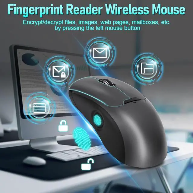 Alt view image 2 of 5 - Gugxiom 2-in-1 Fingerprint Sensor & Wireless Mouse, Fingerprint Sensor for Windows 7, 8, 10, 11 Hello  Supports up to 20 IDs, 2.4 GHz with USB Unifying Receiver Bluetooth 5.0 Mouse (Gray)