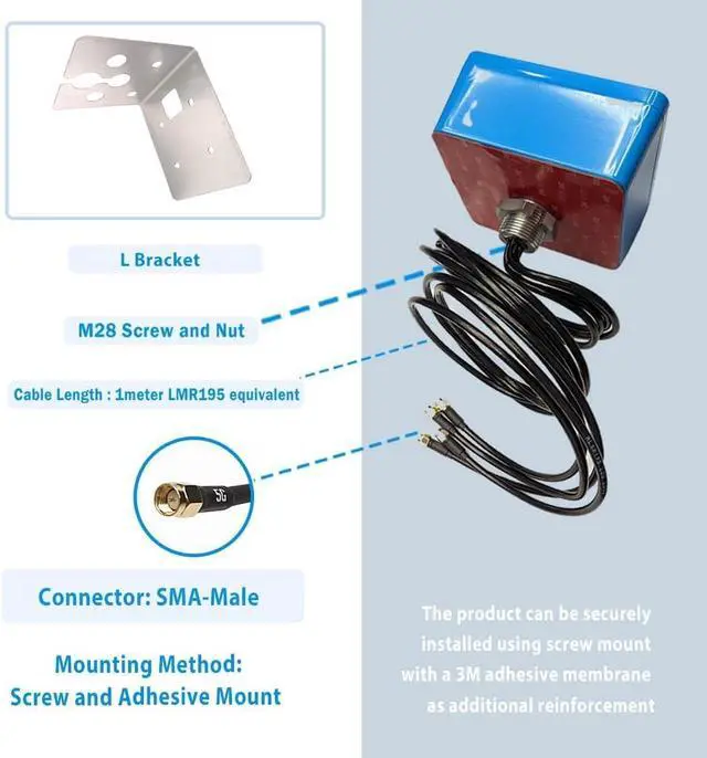 Alt view image 5 of 5 - Maswell 4X4 MIMO 5G Antenna, Omni BroadBand 700-6000MHz, 4G, LTE, 5GA, 5G NR, WiFi 6, Bluetooth, 3dBi External Antenna for IoT M2M, NOT for Boosting (Complete Kit)
