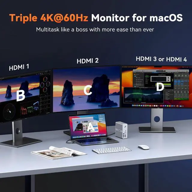 Alt view image 5 of 5 - TobenONE DisplayLink Docking Station 4 Monitor with 4 HDMI, 18-in-1 Quad/Triple 4K@60Hz Display Dock with 120W Power Supply for Thunderbolt 5/4/3, USB4, USB-C Windows, MacBook(8 USB, Ethernet, etc)