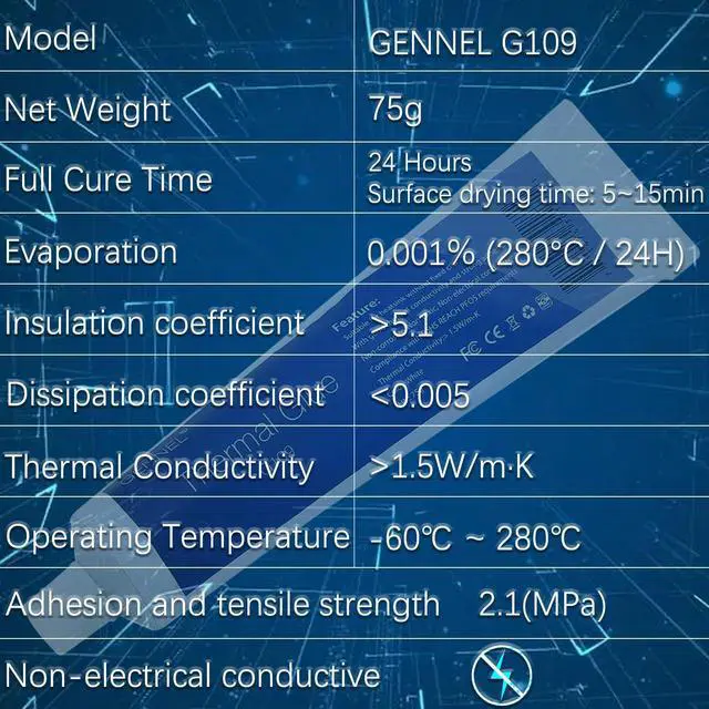 Alt view image 3 of 5 - GENNEL G109 75Grams Thermal Glue, Thermal Conductive Plaster, Silicone Viscous Adhesive Compound for LED GPU Chipset Printer MOSFET Heatsink Cooling Sealing