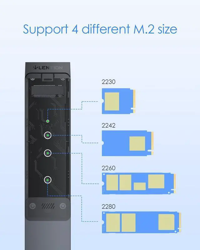 Alt view image 2 of 5 - LENTION USB C to NVMe & SATA M.2 SSD Enclosure, USB 3.1 Gen 2 M Key & B&M Key Hard Drive Adapter, Supports UASP for SSD Size 2280/2260/2242/2230, Compatible Macbook Windows, Linux, More(CB-C9b, Black)