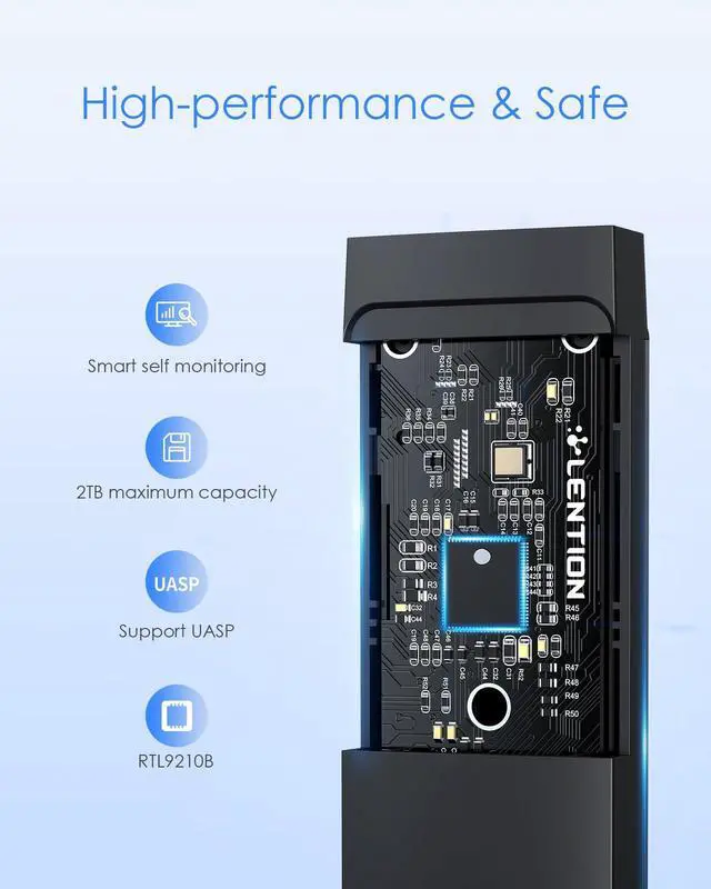Alt view image 4 of 5 - LENTION USB C to NVMe & SATA M.2 SSD Enclosure, USB 3.1 Gen 2 M Key & B&M Key Hard Drive Adapter, Supports UASP for SSD Size 2280/2260/2242/2230, Compatible Macbook Windows, Linux, More(CB-C9b, Black)