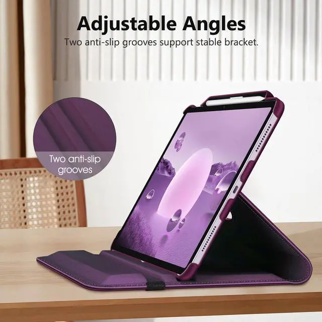 Alt view image 5 of 5 - Fintie Rotating Case for iPad Air 13-inch (M3) 2025, (M2) 2024-360 Degree Swiveling Protective Stand Cover with Pencil Holder, Auto Wake/Sleep, Purple
