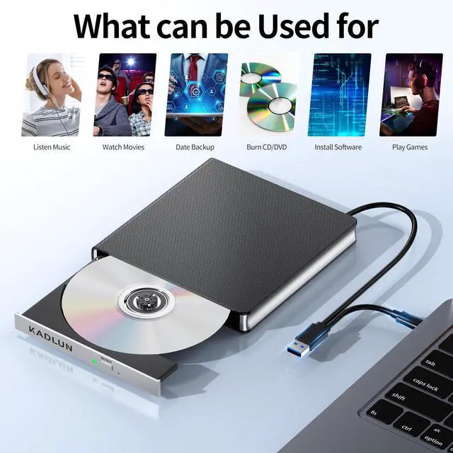 Alt view image 4 of 5 - External CD DVD Drive for Laptop USB 3.0 USB C CD Burner External DVD Drive Portable CD ROM Burner Reader Writer Drive External DVD Player for Laptop Desktop PC Windows 11/10/8/7 MacBook Mac OS Linux