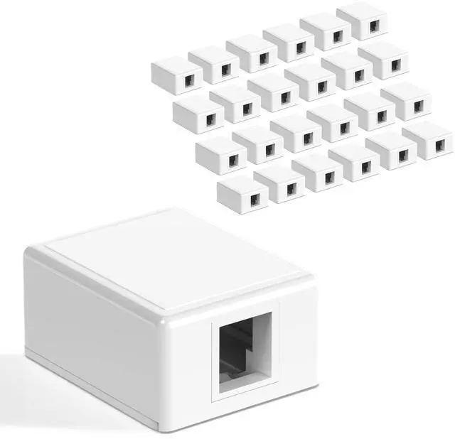 Main image of VCELINK Keystone Jack Surface Mount Box 1-Port for UTP Cat6/Cat5e/Cat5 RJ45 Keystone Jacks, 25-Pack, White