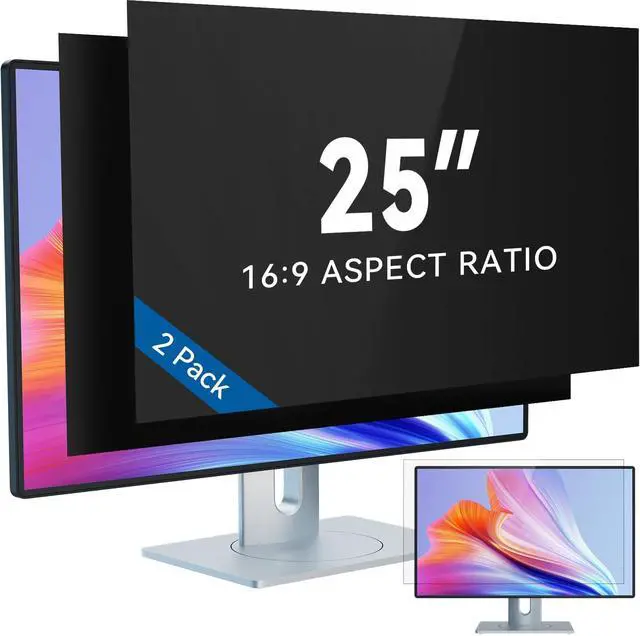 Main image of IPROKKO [2-Pack] 25 Inch Computer Privacy Screen Filter for 16:9 Widescreen Monitor, Removable 25in Anti Blue Light Glare Privacy Shield, Anti Spy Security Protector for Hp Dell Asus Acer Samsung