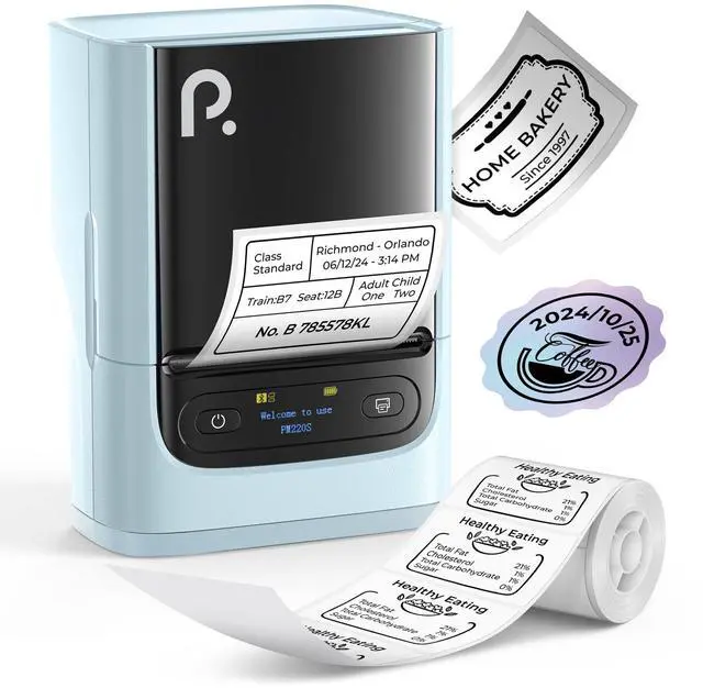 Main image of POLONO PM220S Label Maker Machine with Tape, 2 Inch Bluetooth Thermal Label Printer, Portable Sticker Printer for School, Office, Home, Business, Label Maker with 2'' x1.18'' Labels, Blue