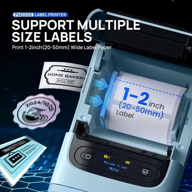Alt view image 4 of 5 - POLONO PM220S Label Maker Machine with Tape, 2 Inch Bluetooth Thermal Label Printer, Portable Sticker Printer for School, Office, Home, Business, Label Maker with 2'' x1.18'' Labels, Blue