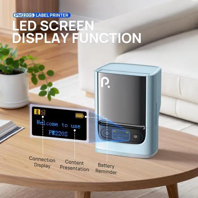 Alt view image 2 of 5 - POLONO PM220S Label Maker Machine with Tape, 2 Inch Bluetooth Thermal Label Printer, Portable Sticker Printer for School, Office, Home, Business, Label Maker with 2'' x1.18'' Labels, Blue