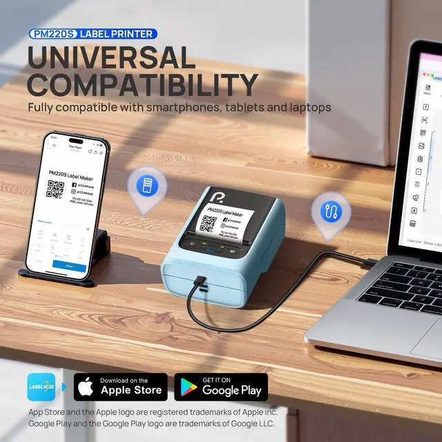 Alt view image 3 of 5 - POLONO PM220S Label Maker Machine with Tape, 2 Inch Bluetooth Thermal Label Printer, Portable Sticker Printer for School, Office, Home, Business, Label Maker with 2'' x1.18'' Labels, Blue