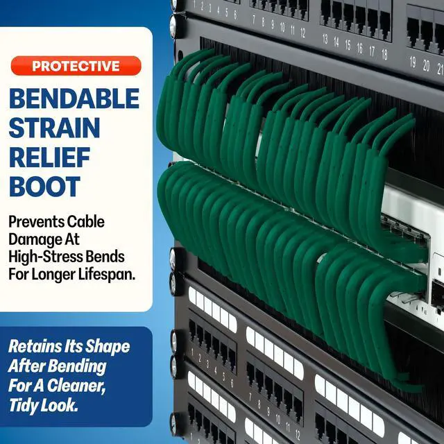 Alt view image 3 of 5 - Everest Ultra Slim Cat6a Ethernet Patch Cables 1.5ft (10-Pack) Green - 10GB Cat 6a Patch Cable - Bendable, Flexible & Thin Ethernet Cable - Space Saving 32AWG 550MHZ Cat6a Cables - 100% Copper Wires