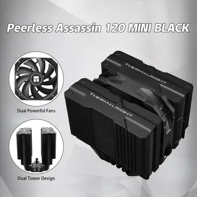 Alt view image 3 of 5 - Thermalrlght Peerless Assassin 120 MINI Black CPU Air Cooler, 6 Heat Pipes Dual Towers Cooler, with Dual TL-D12B PWM Fans, Desktop PC Cooler for Intel LGA 1851/1700/1150/1151/1200/2011,AMD:AM4/AM5
