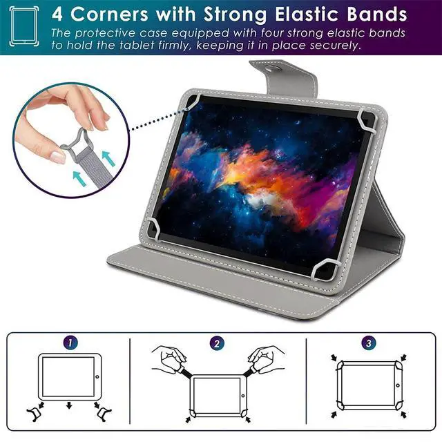 Alt view image 4 of 5 - DETUOSI Universal 10 inch Tablet Case for ECOPAD TH-KK12C, Aiprotablet K10, MEIZE D115, YINOCHE Y101, COLORROOM CP10/30, Kimlok 10" Tablet, PU Leather Protective Cover Folio Stand with 4 Fixed Rings