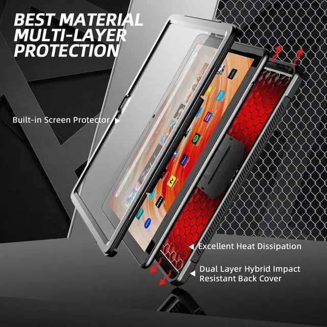 Alt view image 3 of 5 - Amazon Fire HD 10 & Fire HD 10 Kids Pro Tablet Case (Only 13th Gen, 2023 Release), DJ&RPPQ Full Body Rugged Hands-Free Viewing Stand Back Cover with Screen Protector, Also for 10in Sony Nokia - Black