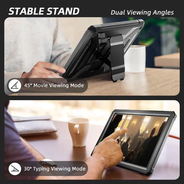 Alt view image 4 of 5 - Amazon Fire HD 10 & Fire HD 10 Kids Pro Tablet Case (Only 13th Gen, 2023 Release), DJ&RPPQ Full Body Rugged Hands-Free Viewing Stand Back Cover with Screen Protector, Also for 10in Sony Nokia - Black