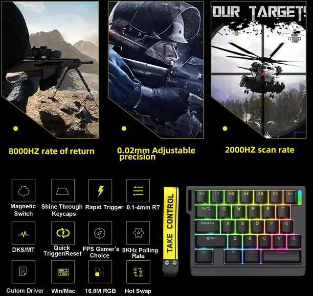 Alt view image 5 of 5 - ZUOYA HE30 Rapid Trigger Gaming Keyboard,One-Handed Magnetic Switch Hall Effect RGB HotSwap Custom Mechanical Keyboard Adjustable Actuation,8kHz Hyper Polling Rate Mini Macro Gasket Keypad (Black)