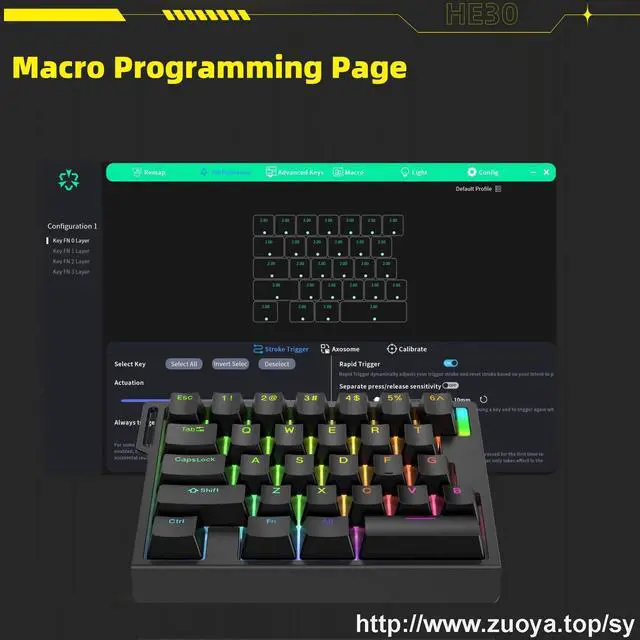 Alt view image 4 of 5 - ZUOYA HE30 Rapid Trigger Gaming Keyboard,One-Handed Magnetic Switch Hall Effect RGB HotSwap Custom Mechanical Keyboard Adjustable Actuation,8kHz Hyper Polling Rate Mini Macro Gasket Keypad (Black)