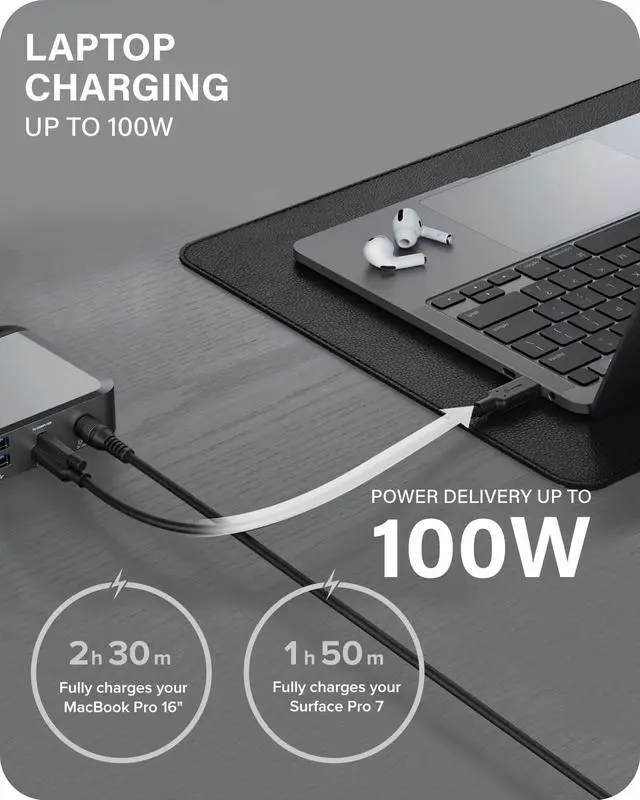 Alt view image 4 of 5 - ALOGIC Triple 4K Display Universal Docking Station DX3 with 100W Laptop Charging for Mac and Windows, 3x4K@60Hz DisplayPort,1xUSB-C 10G(Fast Charging), 3xUSB-A 5G, Audio, Ethernet, Card Reader SD 4.0