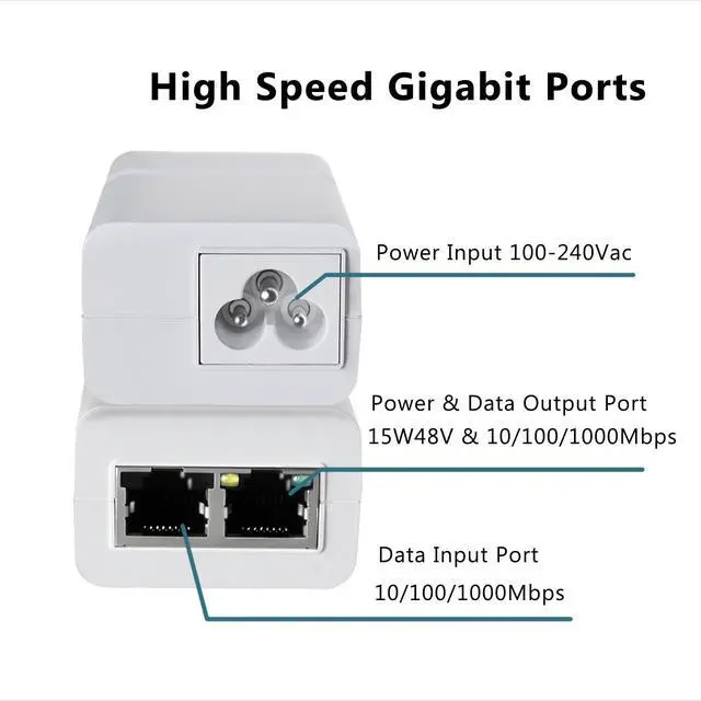 Alt view image 2 of 5 - Gigabit PoE Injector 48V 15W, Single Port PoE Power Injector for IP Camera, Wireless Access Point, IP Phones, EN15GF