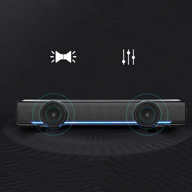 Alt view image 5 of 5 - USB Wired Stereo Soundbar Music Player Bass Surround Sound Box 3.5mm Input for PC Cellphones Tablets Desktop Laptop(Black)