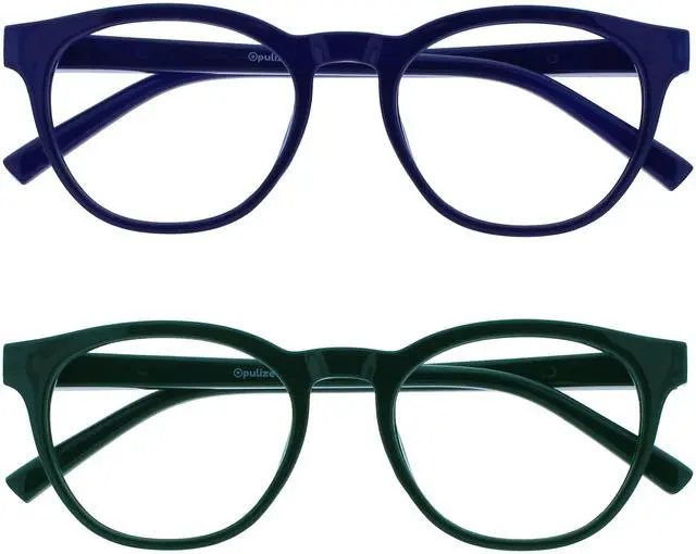 Main image of OPULIZE BLU Blue Light Blocking Reading Glasses for Women Men, Cool Round Frame with Anti-Glare Computer and Gaming Eyewear, UV and Eyestrain Protection, Blue Green +1.50 (Pack of 2)