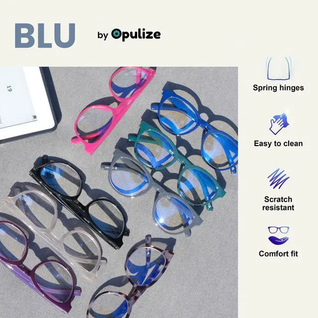 Alt view image 4 of 5 - OPULIZE BLU Blue Light Blocking Reading Glasses for Women Men, Cool Round Frame with Anti-Glare Computer and Gaming Eyewear, UV and Eyestrain Protection, Blue Green +1.50 (Pack of 2)
