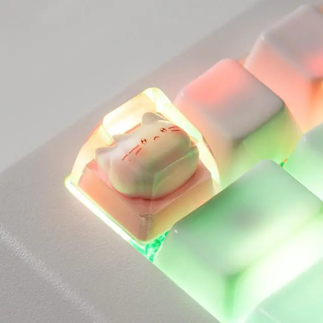 Alt view image 3 of 5 - ULTRAEQUIP Artisan Keycaps, Pink Cat Design, 1U Resin Mechanical Keyboard Key, Shine Through Compatible Single 1U Replace Key for ESC Key Mechanical Keyboard