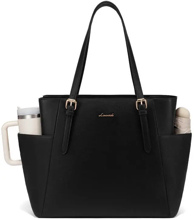 Main image of LOVEVOOK Laptop Tote Bag for Women With Large Cup Holder, Leather Work Tote Bag for Women,17.3 Inch Professional Computer Briefcase Business Teacher Commuter Shoulder Bag,Office Travel Gift
