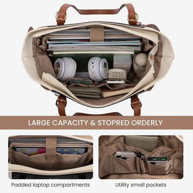 Alt view image 3 of 5 - LOVEVOOK Laptop Tote Bag for Women With Large Cup Holder, Leather Work Tote Bag for Women,17.3 Inch Professional Computer Briefcase Business Teacher Commuter Shoulder Bag,Office Travel Gift