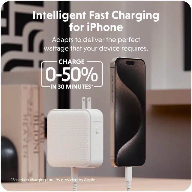 Alt view image 3 of 5 - Hyper Juice 100W USB C Charger Block Portable Charger - Quad-Port GaN Charger for iPhone, iPad, MacBook, Smartphone, & Laptop - Compact Type C Charger Fast Charging Phone Charger for 4 Devices (White)