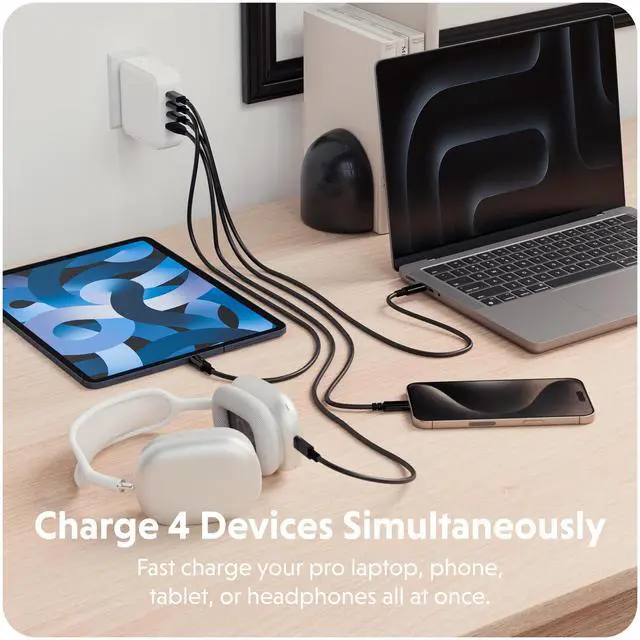 Alt view image 2 of 5 - Hyper Juice 100W USB C Charger Block Portable Charger - Quad-Port GaN Charger for iPhone, iPad, MacBook, Smartphone, & Laptop - Compact Type C Charger Fast Charging Phone Charger for 4 Devices (White)