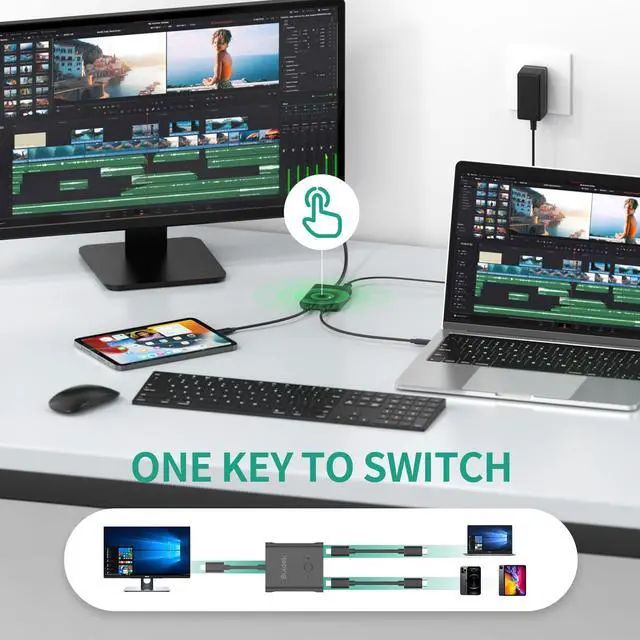 Alt view image 3 of 5 - SUIDEK USB C Switcher, Bi-Directional USB-C Switch 8K@60Hz with PD 100W Charging 2 in 1 Out/1 in 2 Out Included 5V Power Adapter, Incompatible with Thunderbolt Interface
