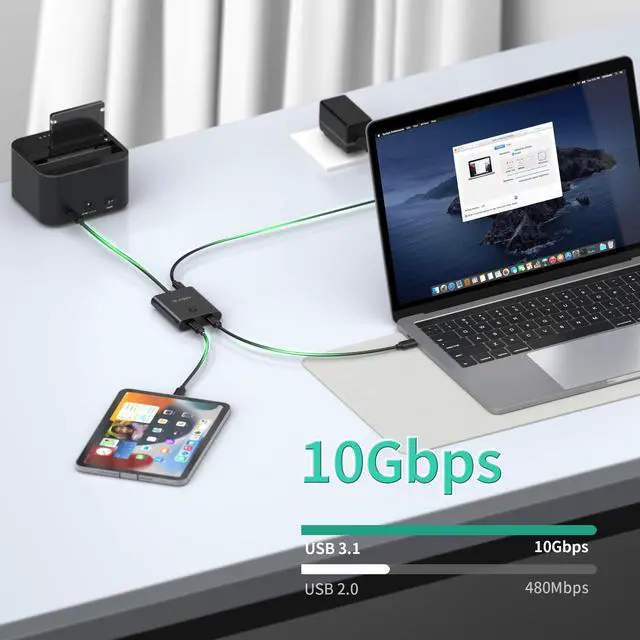 Alt view image 4 of 5 - SUIDEK USB C Switcher, Bi-Directional USB-C Switch 8K@60Hz with PD 100W Charging 2 in 1 Out/1 in 2 Out Included 5V Power Adapter, Incompatible with Thunderbolt Interface