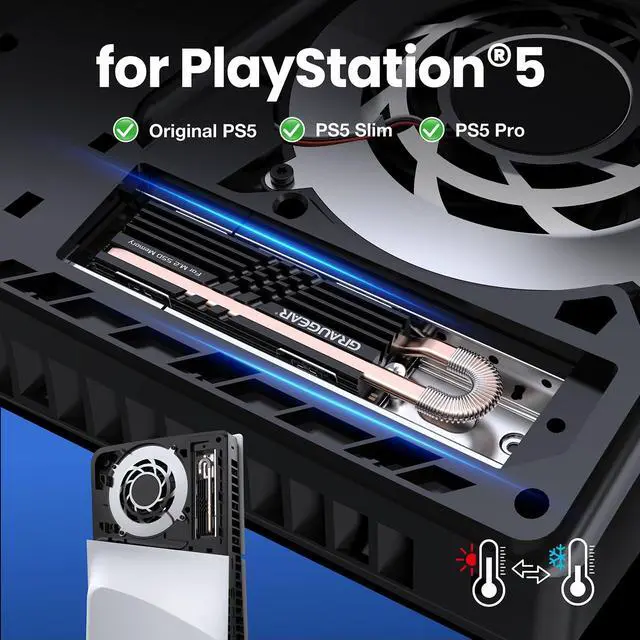 Alt view image 4 of 5 - GRAUGEAR PS5 Pro/Slim SSD Heatsink Cover Set, M.2 NVMe PS5 Pro/Slim Heatsink, Metal Heat Dissipation Cover and Aluminum Fin for PlayStation 5 SSD NVMe PCIe 4.0 Storage