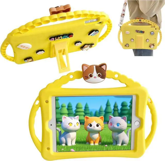 Alt view image 5 of 5 - Paorixln for iPad Air 5th/4th Generation Case (2022/2020), iPad pro 11 inch Case (4th/3rd/2nd/1st Gen), iPad Air 10.9 case with Adjustable Strap/Stand, Cute Cartoon Cover for Kids Girls (Yellow)