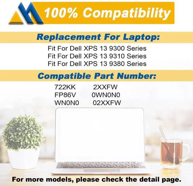 Alt view image 5 of 5 - Mobik 52Wh 722KK Laptop Battery Replacement for Dell XPS 13 9300 (2020) XPS 13 9310 (2020) XPS 13 9380 (2020) P117G P117G002 P117G001 Series Notebook 0WN0N0 WN0N0 02XXFW 2XXFW FP86V 7.6V 6800mAh