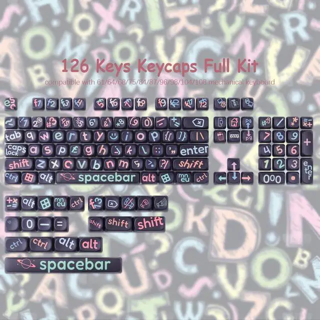 Alt view image 2 of 5 - Hyekit Keycaps - MOA Profile Cute PBT Keycaps, 126 Keys Dye-Sublimation Key caps 60 65 75 100 Percent, Custom Keycap Set for Cherry MX Magnetic Switches Mechanical Keyboard