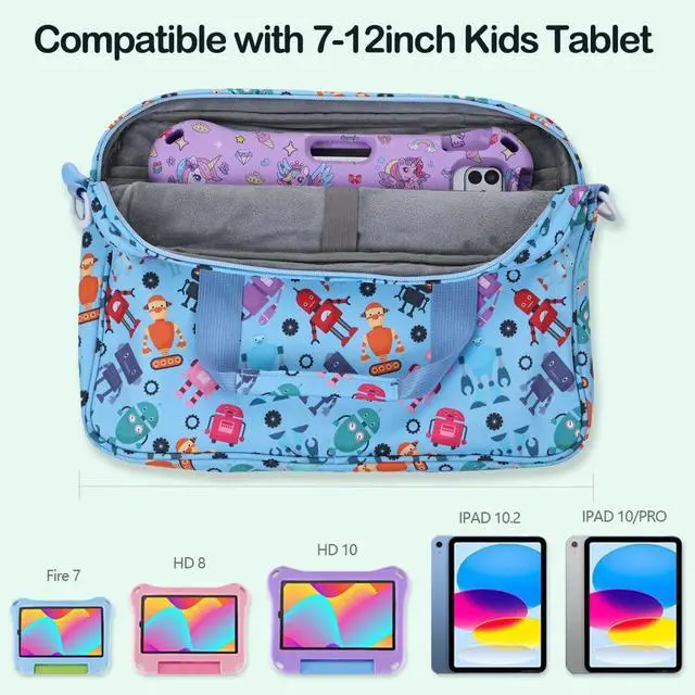 Alt view image 2 of 5 - Kids Robot Tablet Sleeve - 13 inch Case with Handle & Shoulder Strap - Travel Briefcase for iPad 10.2, 10th, 10.9 Air, 11 HD, 10 HD, 8 Kid Pro Tablet
