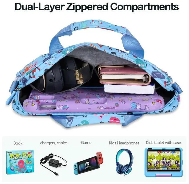 Alt view image 3 of 5 - Kids Robot Tablet Sleeve - 13 inch Case with Handle & Shoulder Strap - Travel Briefcase for iPad 10.2, 10th, 10.9 Air, 11 HD, 10 HD, 8 Kid Pro Tablet