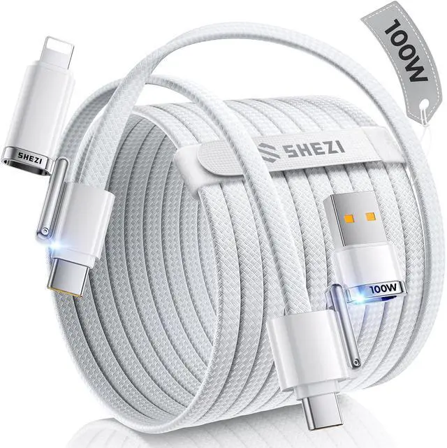 Main image of SHEZI 4-in-1 Compatible with USB C to Lightning Cable 100W Fast Charging & Data Transfer, Support to CarPlay & Android Auto, 5FT Multi Cords Charger for iPhone/iPad/Samsung/MacBook Cable, White