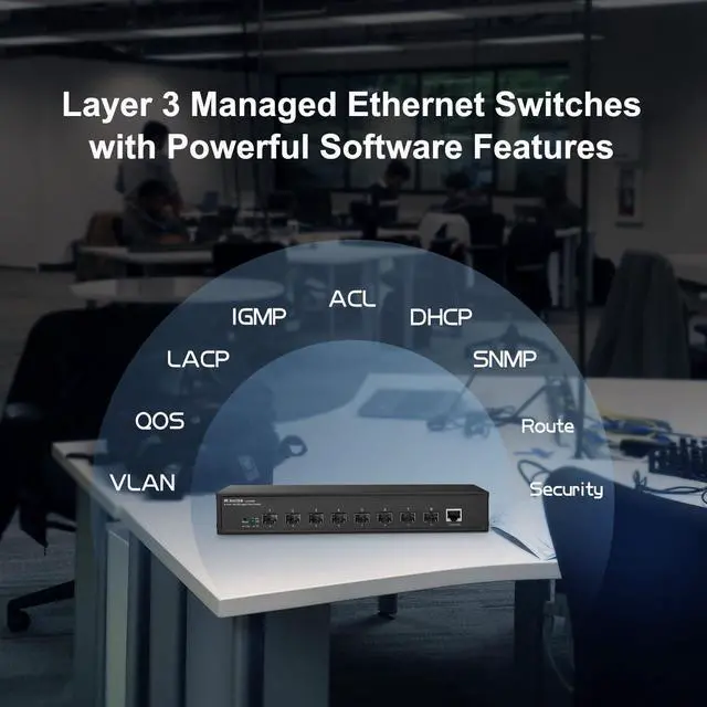 Alt view image 4 of 5 - MokerLink 8 Port 10G SFP+ Managed Fiber Switch, 1G/10G SFP Slot, L3 Web/CLI Managed, 160Gbps Bandwidth Desktop|Rackmount Network Switch