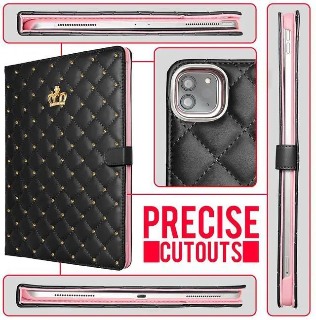 Alt view image 4 of 5 - AuroiCCY for iPad (A16) 11th Gen 2025/iPad 10th 10.9" 2022 Case with Pencil Holder, PU Leather Girls Cute Rhinestone Crown Shockproof Smart Auto Wake/Sleep Kickstand Cover for iPad 10th/11th (Black)