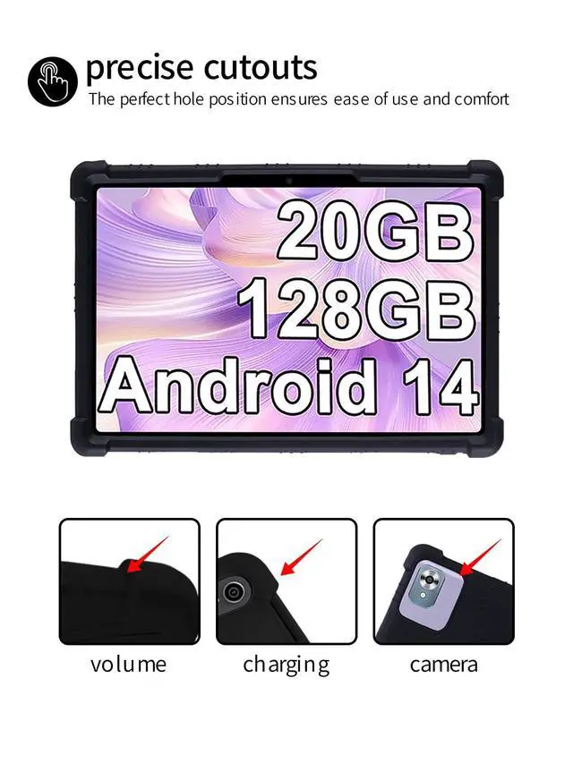 Alt view image 2 of 5 - for FEZAWIO F11 2024 Tablet 10 Inch Android 14 Tablets Case,BOVUGAC Soft Silicone Adjustable Stand Shockproof Kids Friendly for FEZAWIO F11 10"(Black)