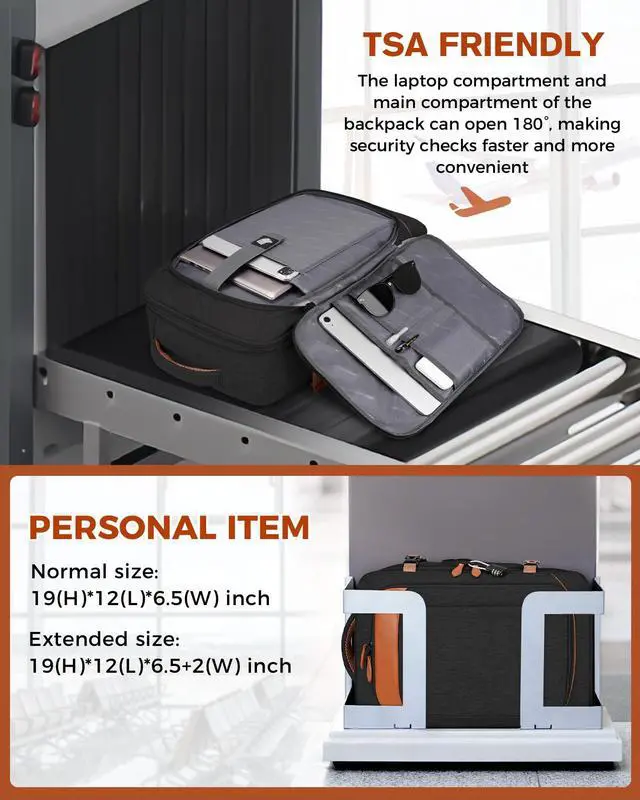 Alt view image 3 of 5 - Vancropak 40L Travel Backpack for Women & Men, Large Expandable Carry on Backpack for Airplanes with 3 Packing Cubes, Airline Approved Water Resistant Anti Theft Travel Bag fit 17" Laptop, Black Brown