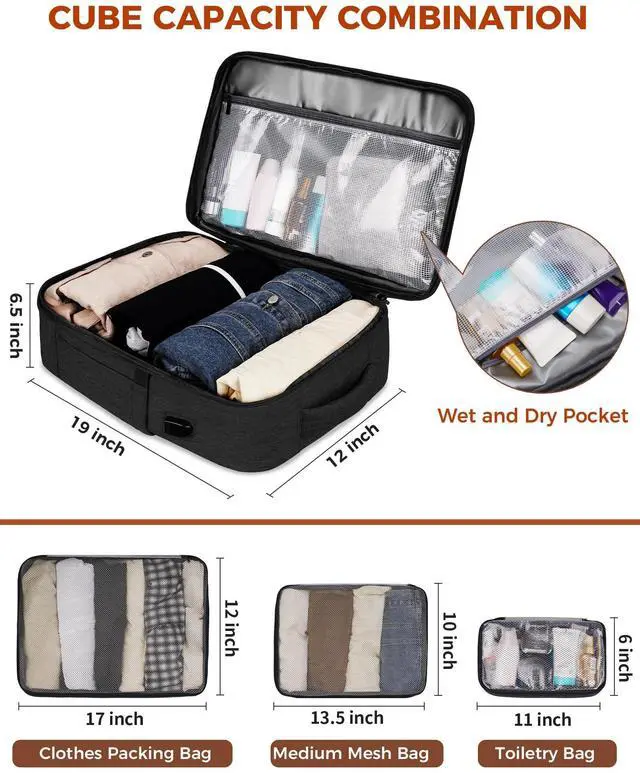 Alt view image 5 of 5 - Vancropak 40L Travel Backpack for Women & Men, Large Expandable Carry on Backpack for Airplanes with 3 Packing Cubes, Airline Approved Water Resistant Anti Theft Travel Bag fit 17" Laptop, Black Brown