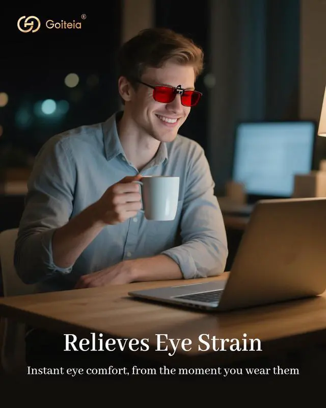 Alt view image 3 of 5 - Goiteia Red Clip on Blue Light Blocking Glasses for Sleep-Block Blue & Green Light, Improve Sleep, Relieve Eye Strain and Headaches, Red Light Glasses for Screen Use