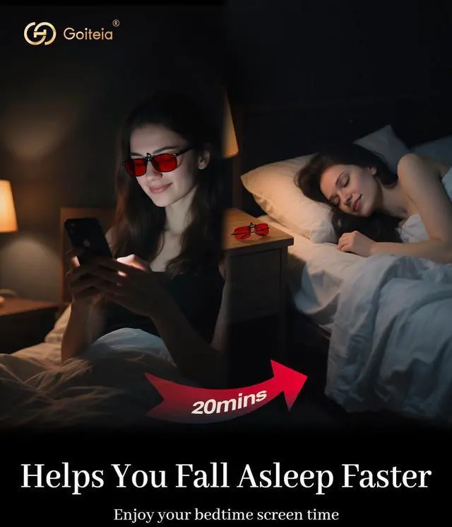 Alt view image 2 of 5 - Goiteia Red Clip on Blue Light Blocking Glasses for Sleep-Block Blue & Green Light, Improve Sleep, Relieve Eye Strain and Headaches, Red Light Glasses for Screen Use